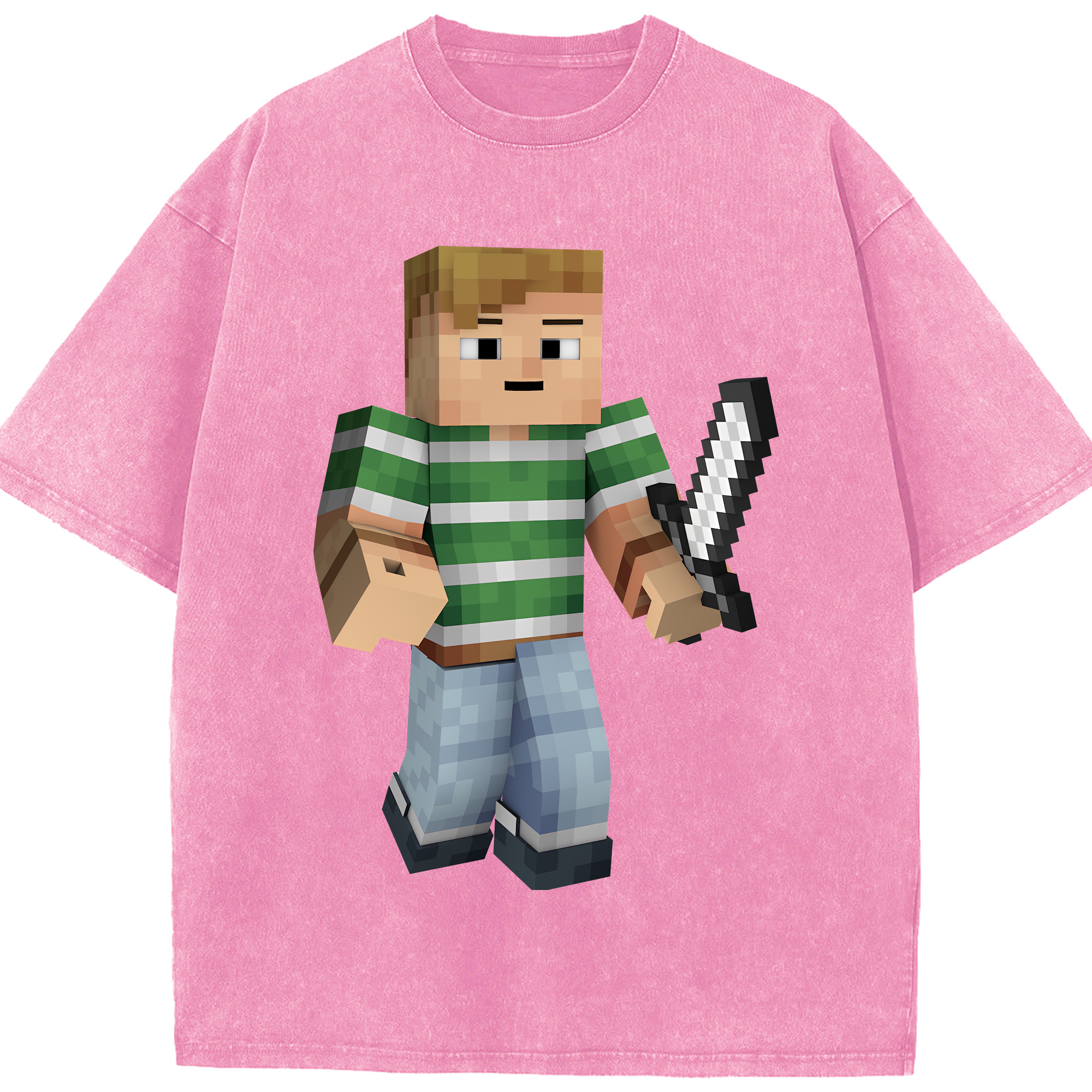 （画像用） マインクラフト ブロックの世界 Minecraft MC Block world 綿100% ヴィンテージ風 半袖Tシャツ（フロントプリント）